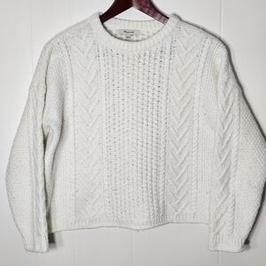 Madewell Cable Knit Pullover Sweater Crewneck Cozy Classic Large